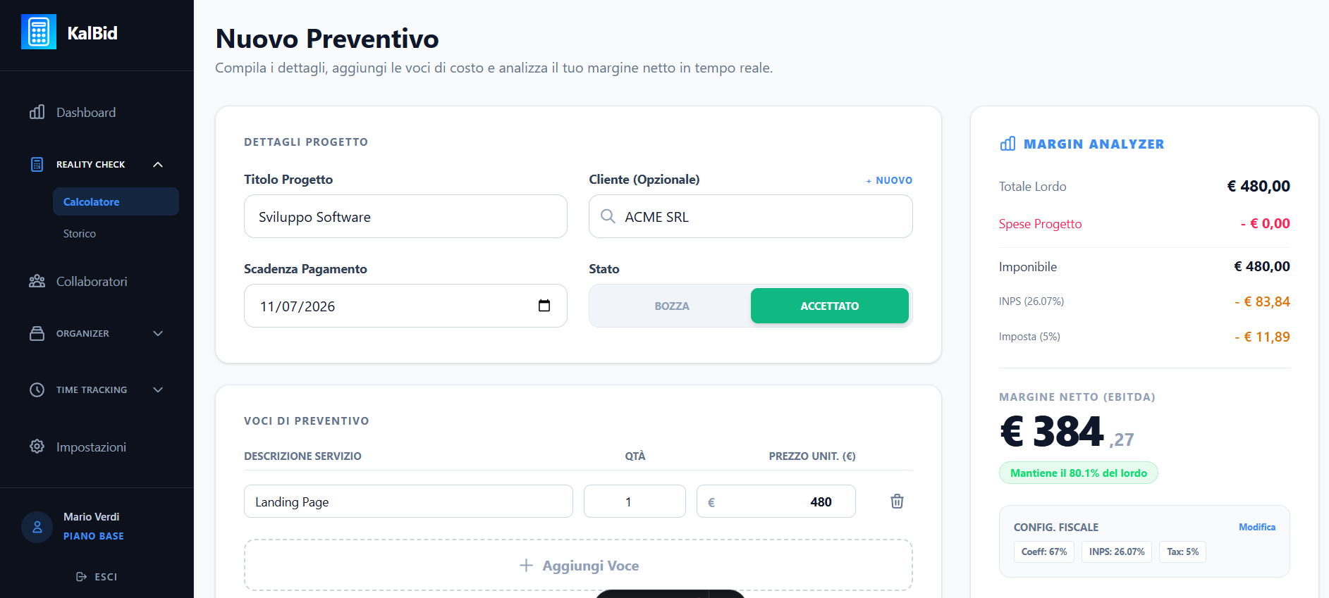 KalBid software preventivi - dashboard su desktop